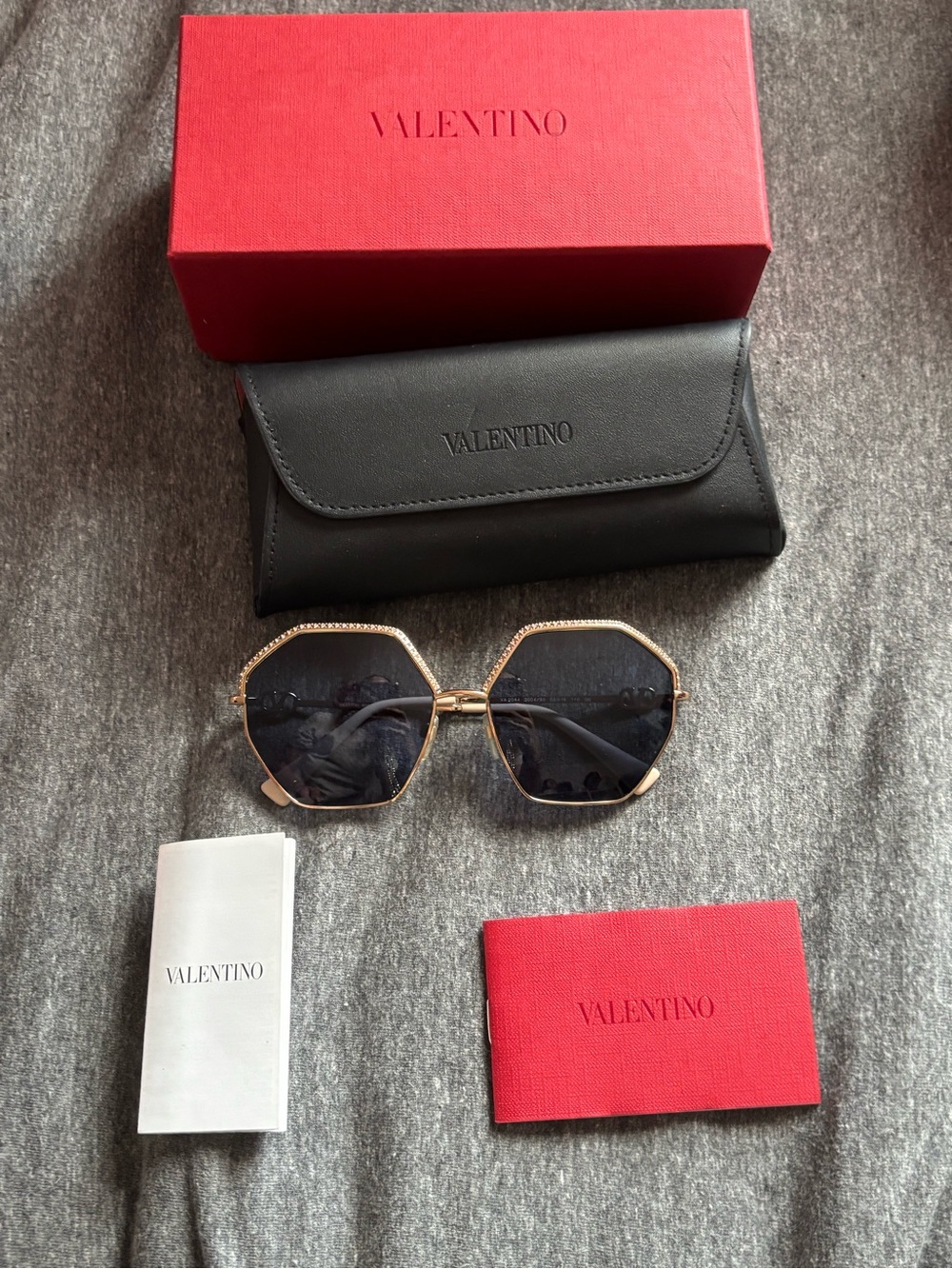 Valentino Garavani Gold Octagonal Frame Sunglasses with Black Lenses